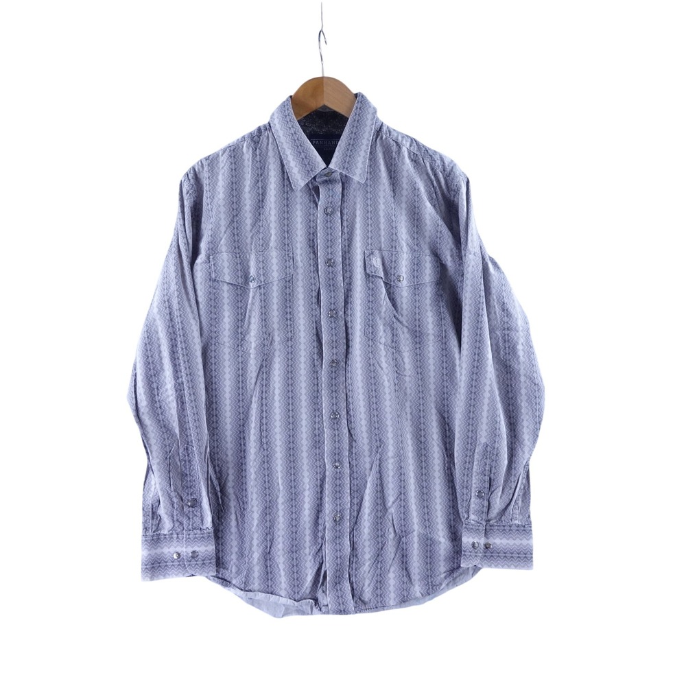 Panhandle Select Mens Large Grey Geometric Aztec Stripe Western Pearl Snap Shirt